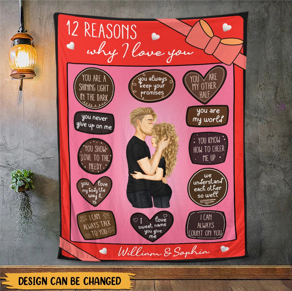 12 Reasons Why I Love You - Personalized Blanket - Meaningful Gift For Valentine, For Couple - Giftago