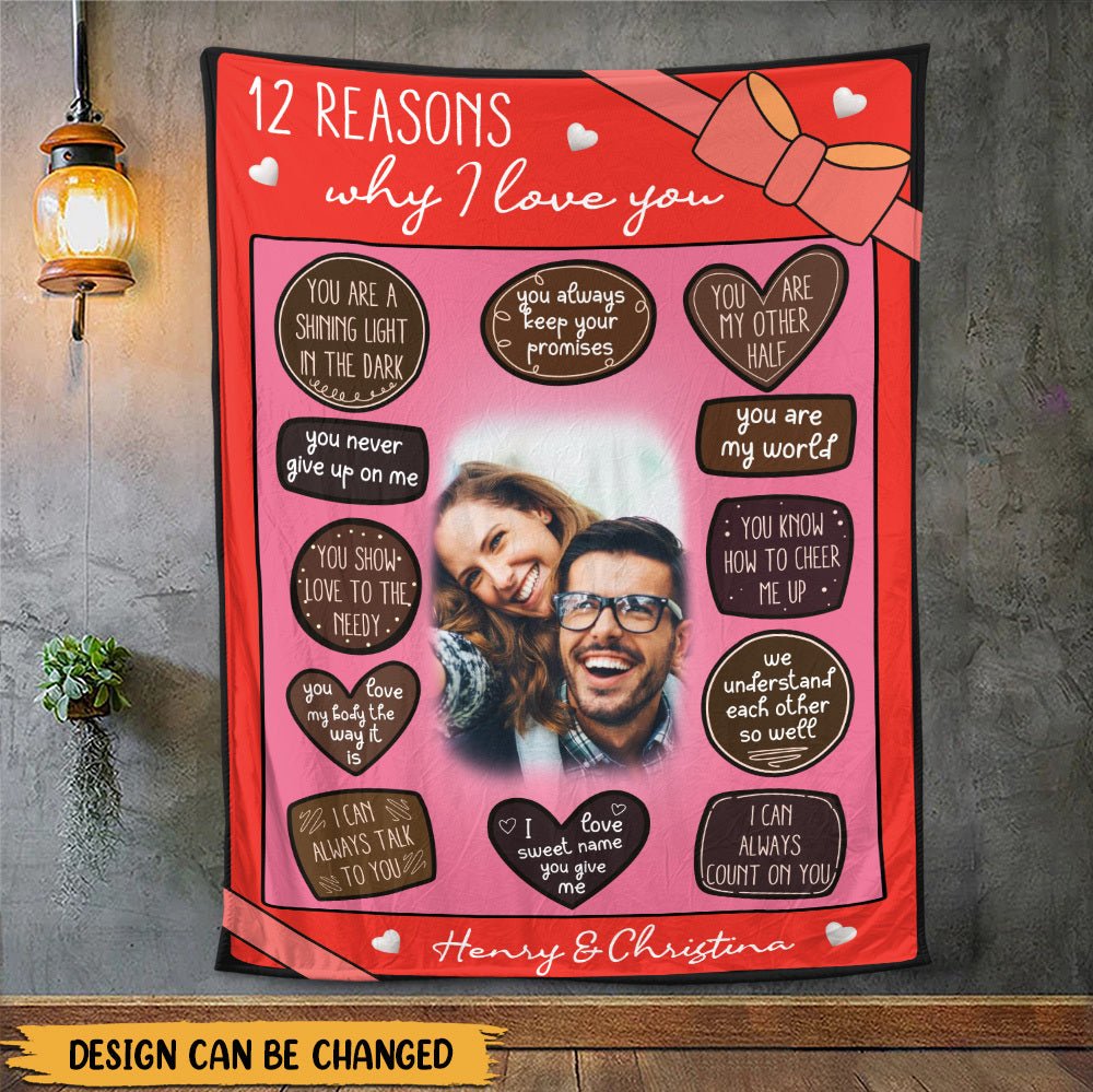 12 Reasons Why I Love You - Personalized Blanket - Meaningful Gift For Valentine, For Couple - Giftago
