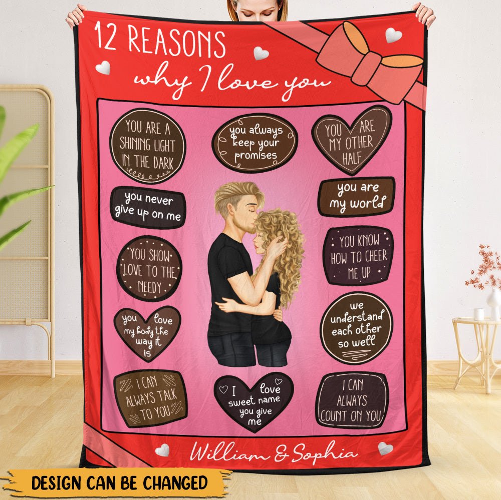 12 Reasons Why I Love You - Personalized Blanket - Meaningful Gift For Valentine, For Couple - Giftago
