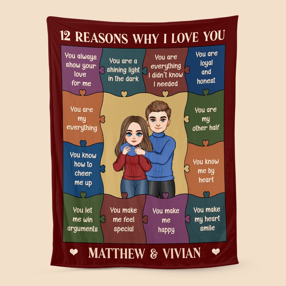 12 Reasons Why I Love You - Personalized Blanket - Meaningful Gift For Valentine, For Couple - Giftago