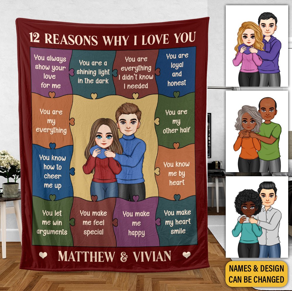 12 Reasons Why I Love You - Personalized Blanket - Meaningful Gift For Valentine, For Couple - Giftago