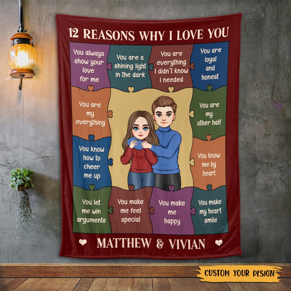 12 Reasons Why I Love You - Personalized Blanket - Meaningful Gift For Valentine, For Couple - Giftago