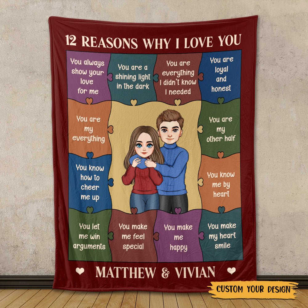 12 Reasons Why I Love You - Personalized Blanket - Meaningful Gift For Valentine, For Couple - Giftago