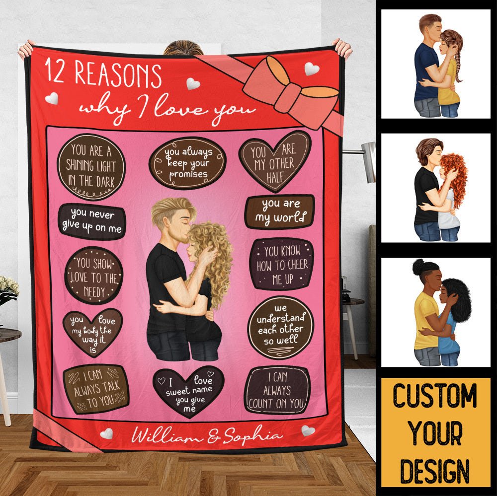 12 Reasons Why I Love You - Personalized Blanket - Meaningful Gift For Valentine, For Couple - Giftago