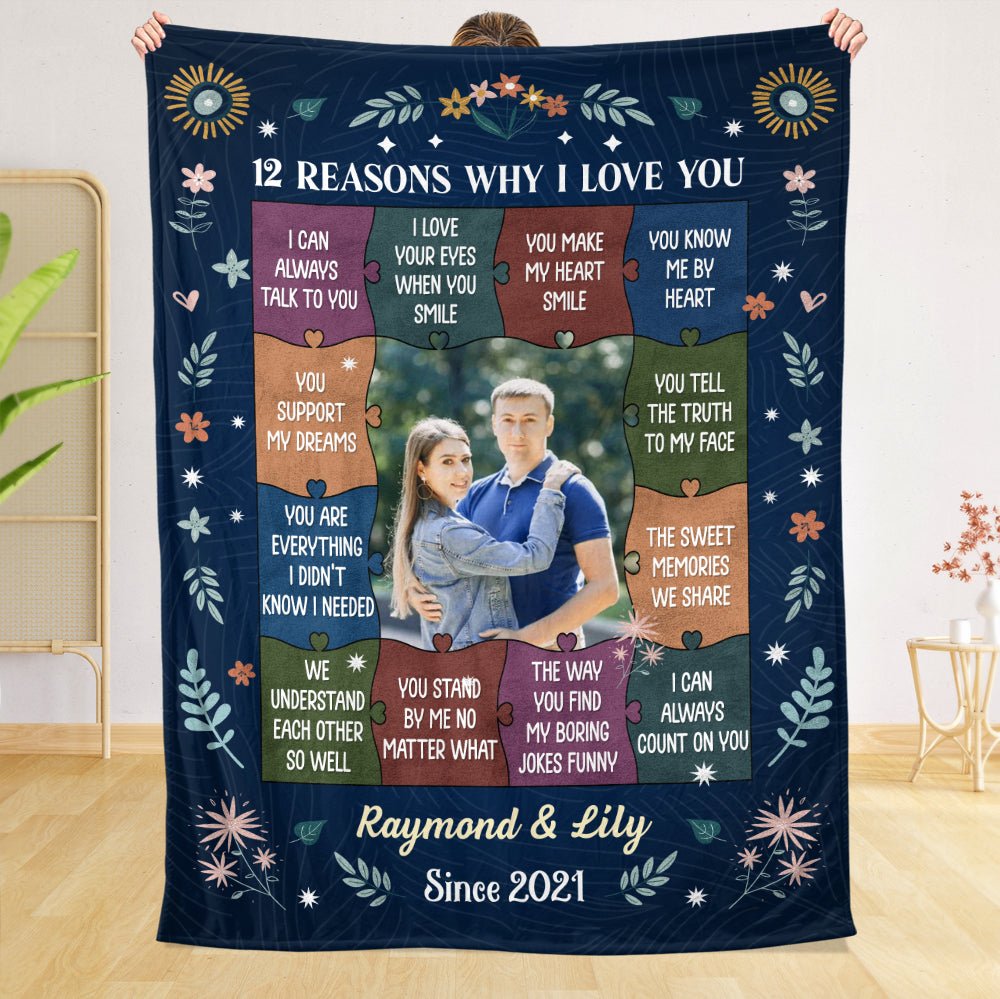 12 Reasons Why I Love You Photo - Personalized Blanket - Best Gift For Valentine, For Couple - Giftago