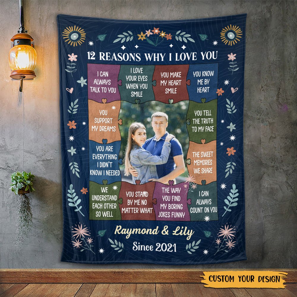 12 Reasons Why I Love You Photo - Personalized Blanket - Best Gift For Valentine, For Couple - Giftago