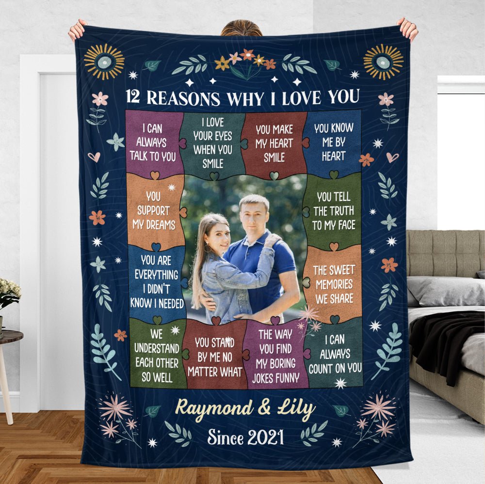 12 Reasons Why I Love You Photo - Personalized Blanket - Best Gift For Valentine, For Couple - Giftago