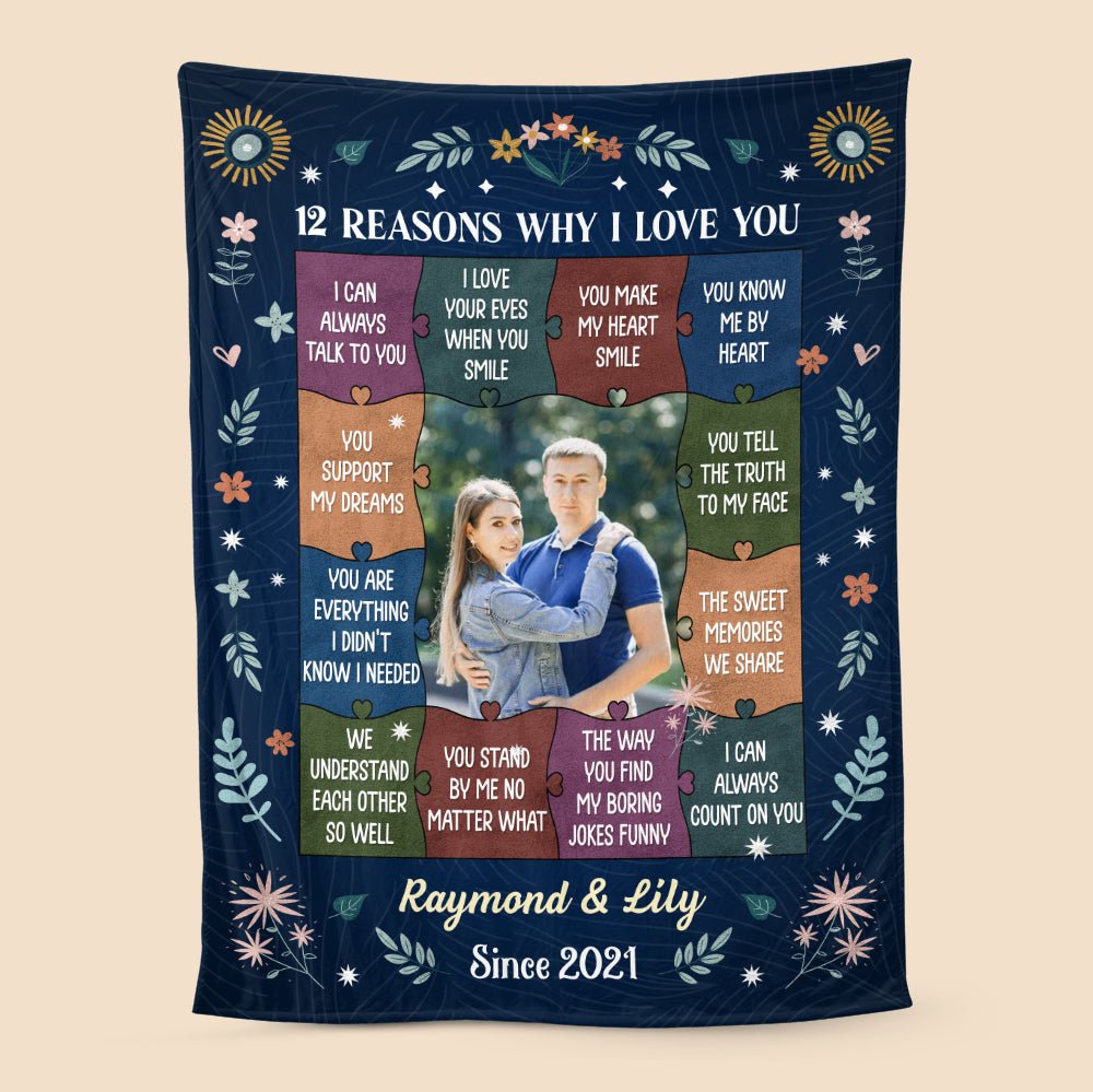 12 Reasons Why I Love You Photo - Personalized Blanket - Best Gift For Valentine, For Couple - Giftago