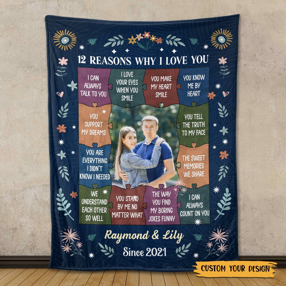 12 Reasons Why I Love You Photo - Personalized Blanket - Best Gift For Valentine, For Couple - Giftago
