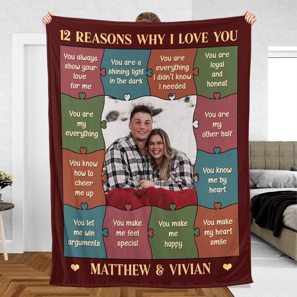 12 Reasons Why I Love You Photo - Personalized Blanket - Meaningful Gift For Valentine, For Couple - Giftago