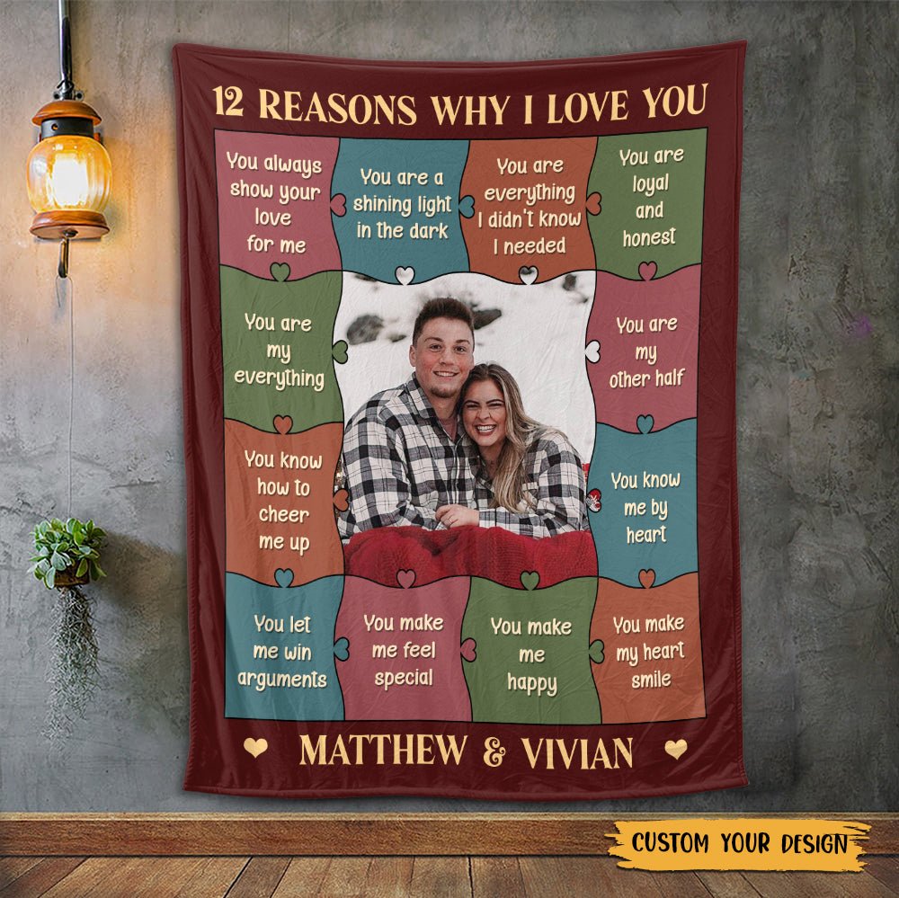 12 Reasons Why I Love You Photo - Personalized Blanket - Meaningful Gift For Valentine, For Couple - Giftago