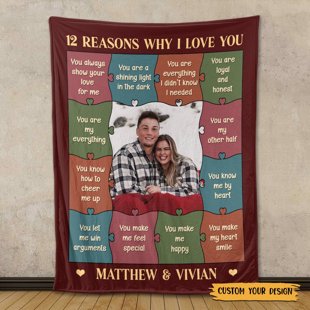 12 Reasons Why I Love You Photo - Personalized Blanket - Meaningful Gift For Valentine, For Couple - Giftago