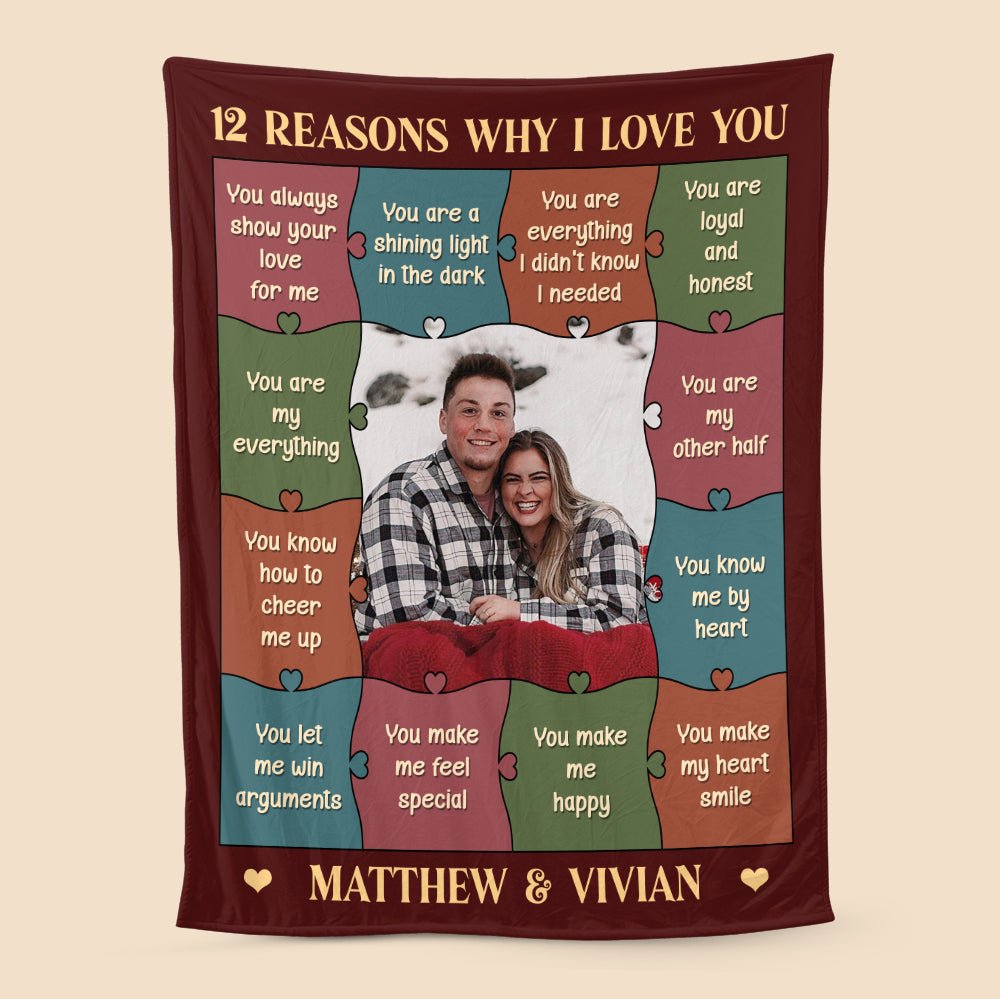 12 Reasons Why I Love You Photo - Personalized Blanket - Meaningful Gift For Valentine, For Couple - Giftago