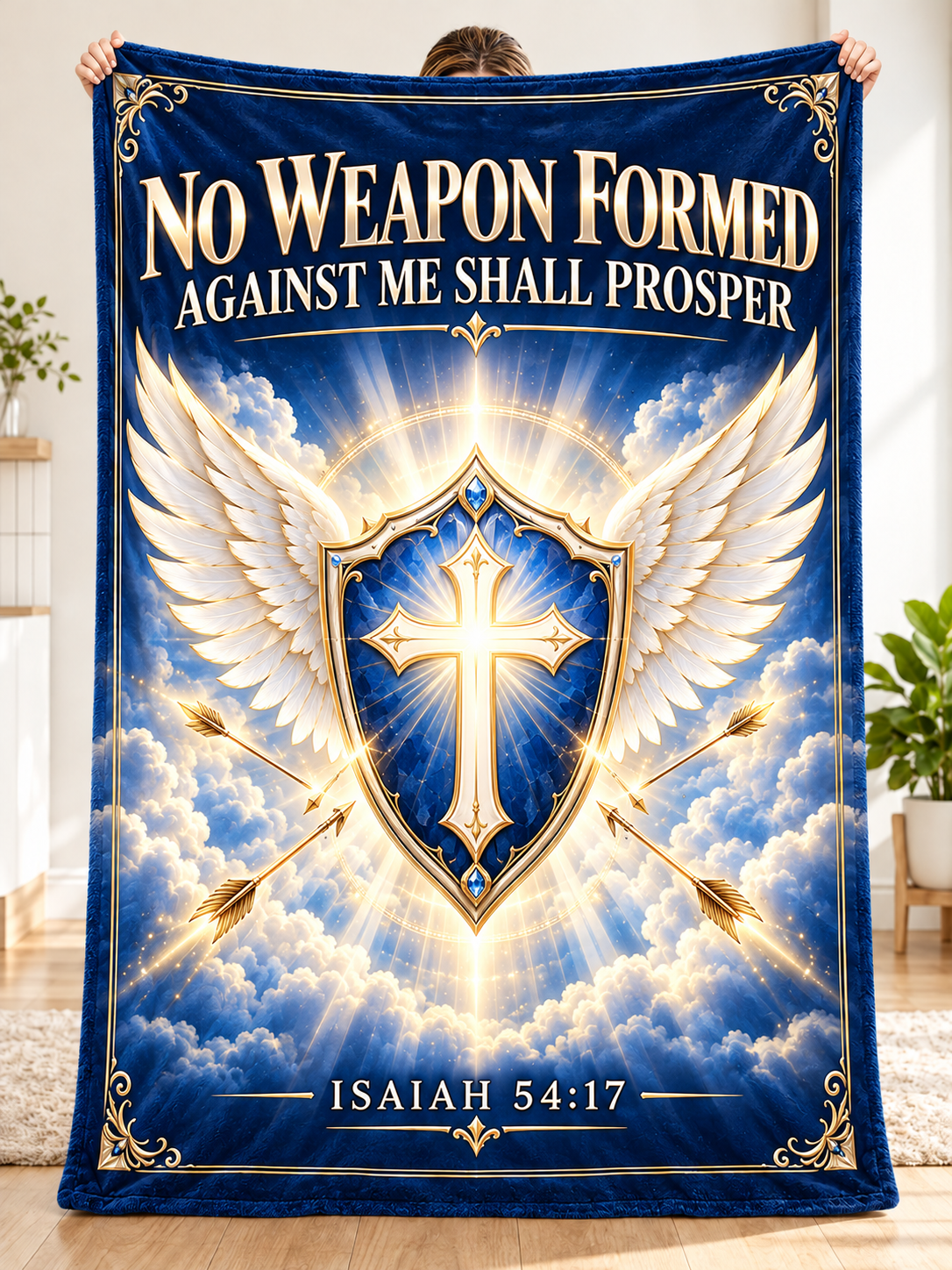 No Weapon Formed – Angelic Armor Sapphire Blue Christian Blanket