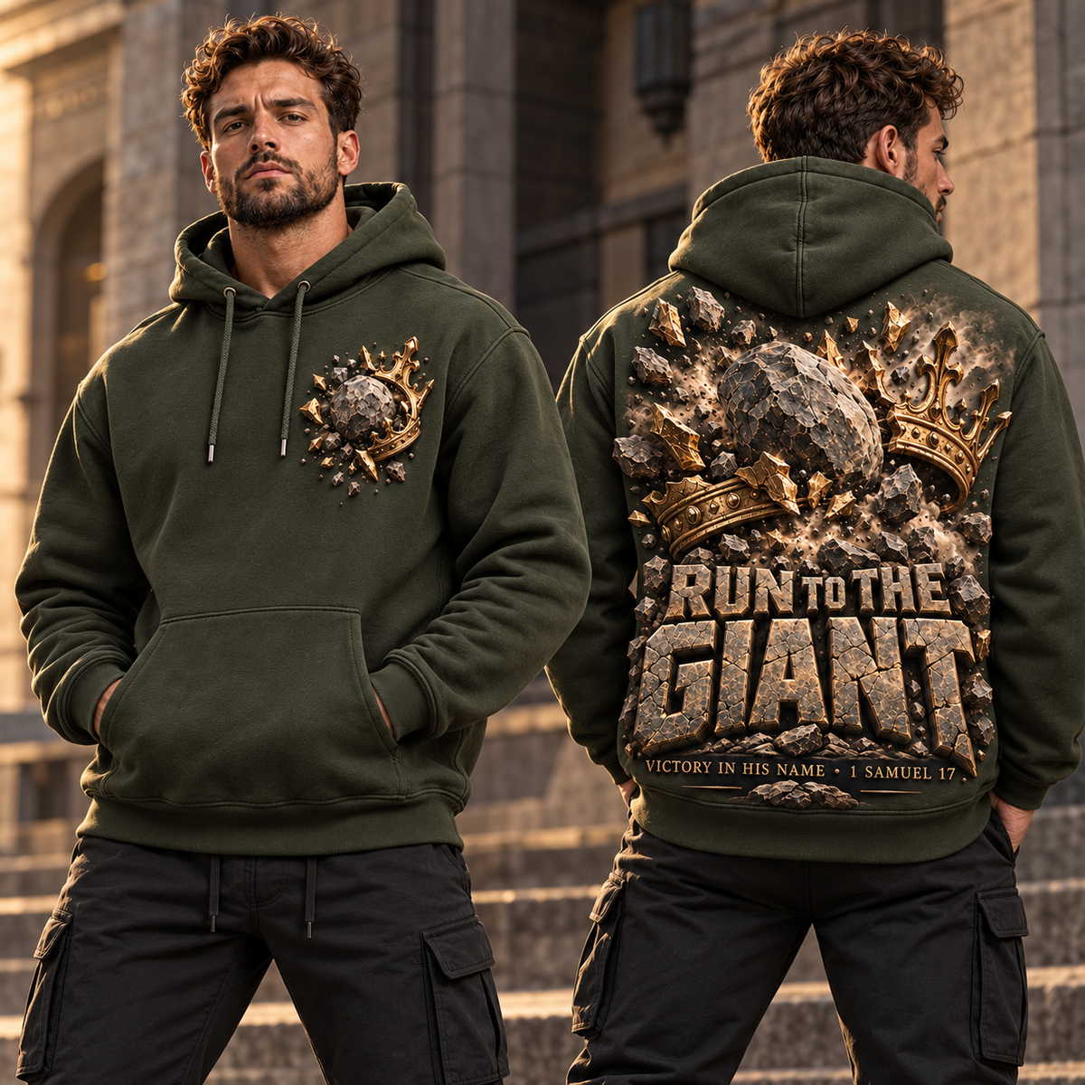 Run to the Giant – Victory in His Name Christian Hoodie