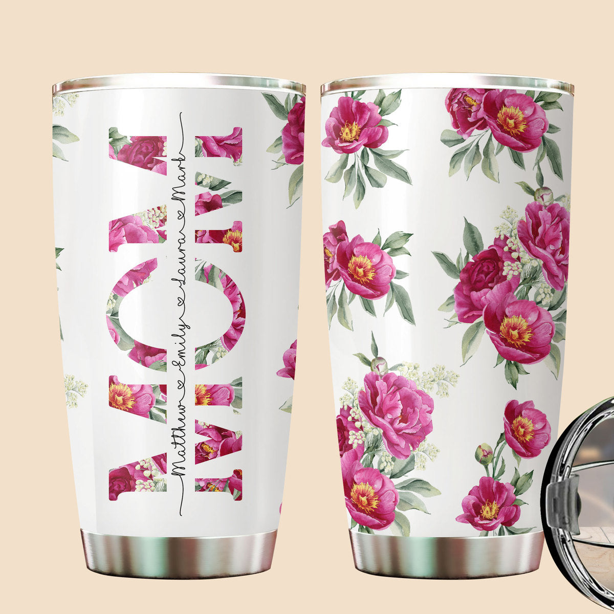Mom Flowery Background - Personalized Tumbler - Best Gift For Mom - Giftago