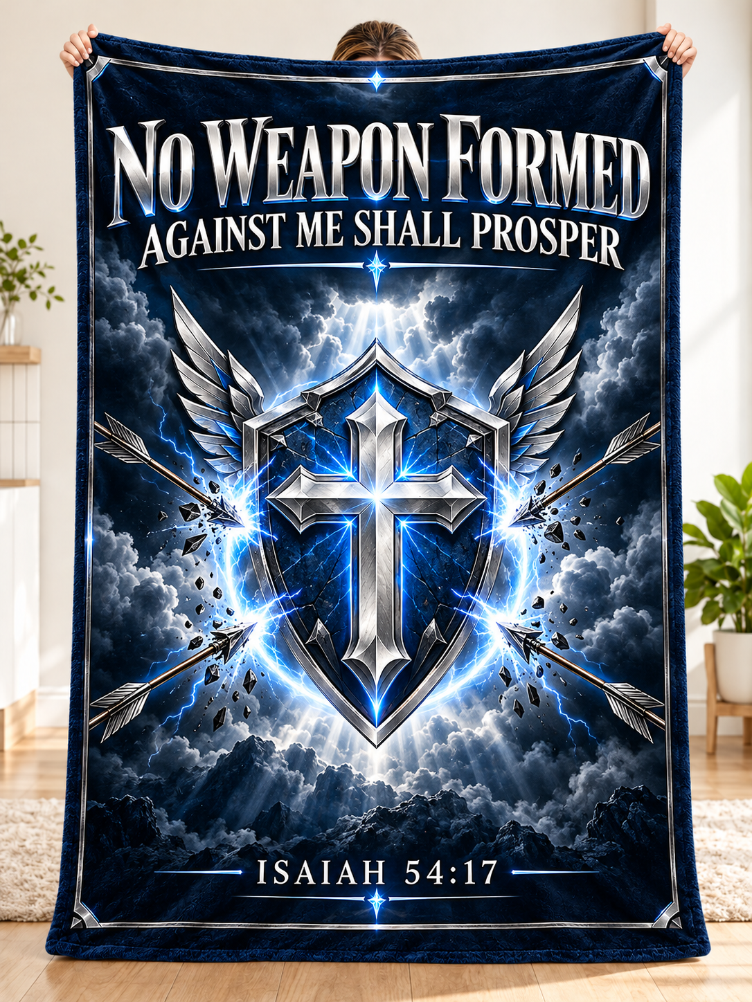 No Weapon Formed – Unbroken Faith Midnight Navy Christian Blanket