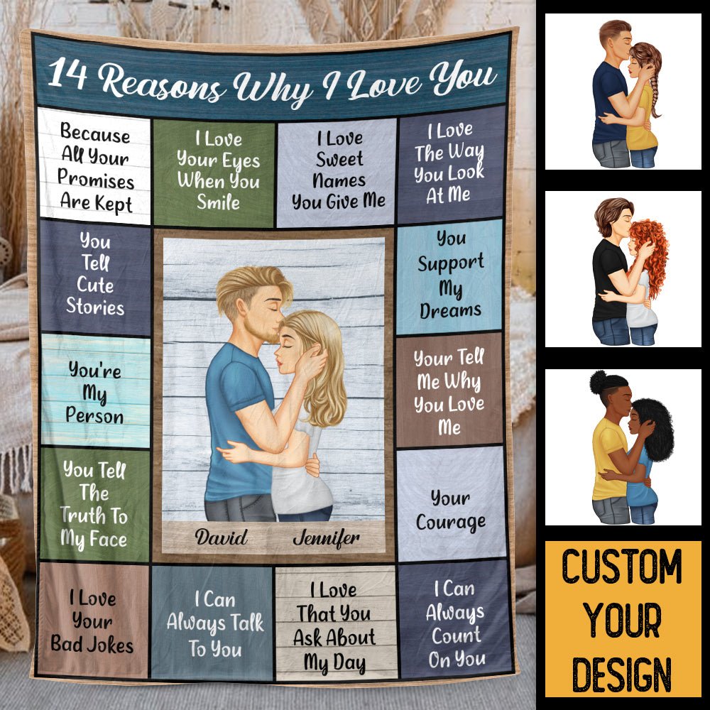 14 Reasons Why I Love You Kissing Couple - Personalized Blanket - Meaningful Gift For Valentine, For Couple - Giftago
