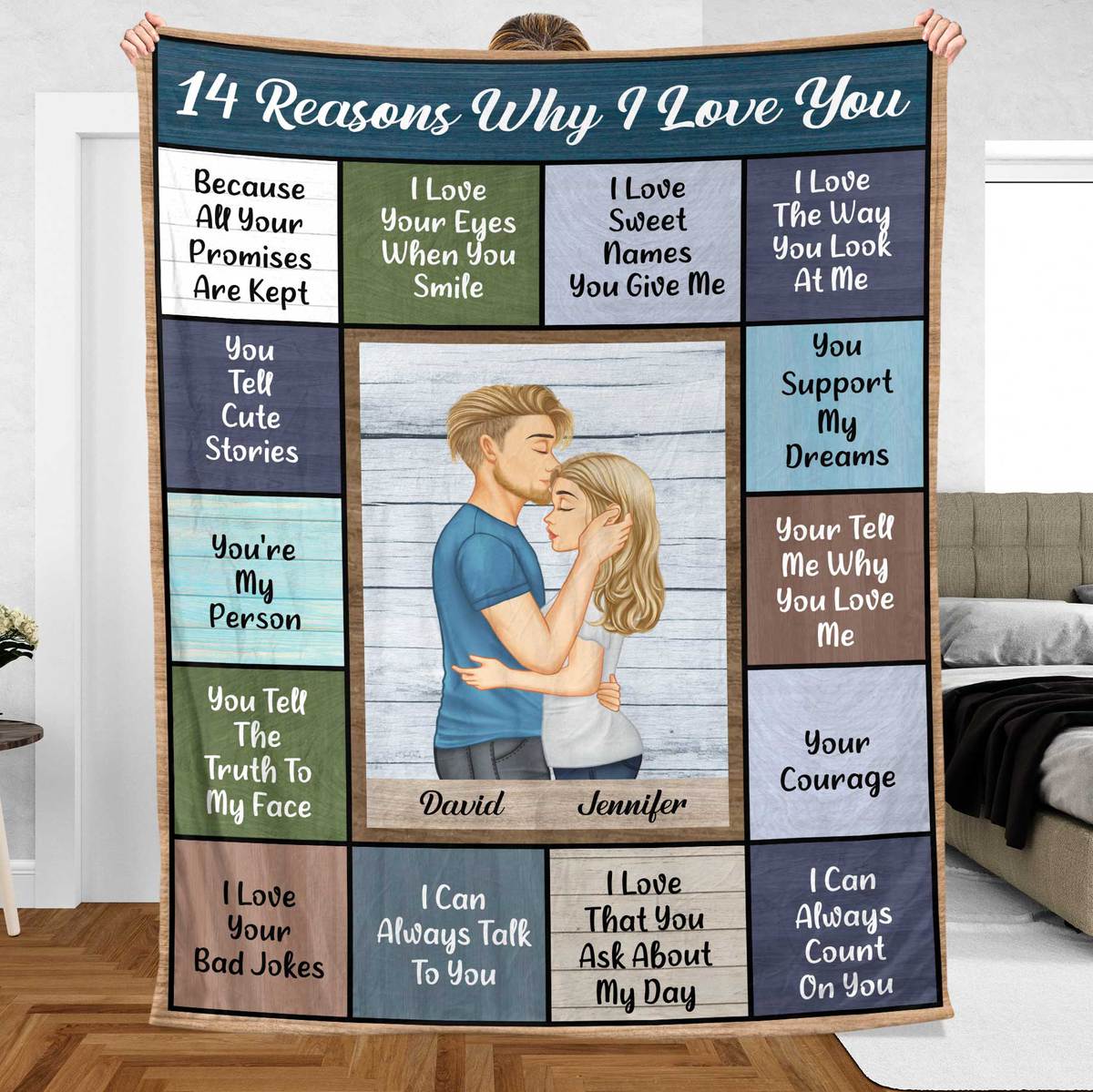 14 Reasons Why I Love You Kissing Couple - Personalized Blanket - Meaningful Gift For Valentine, For Couple - Giftago