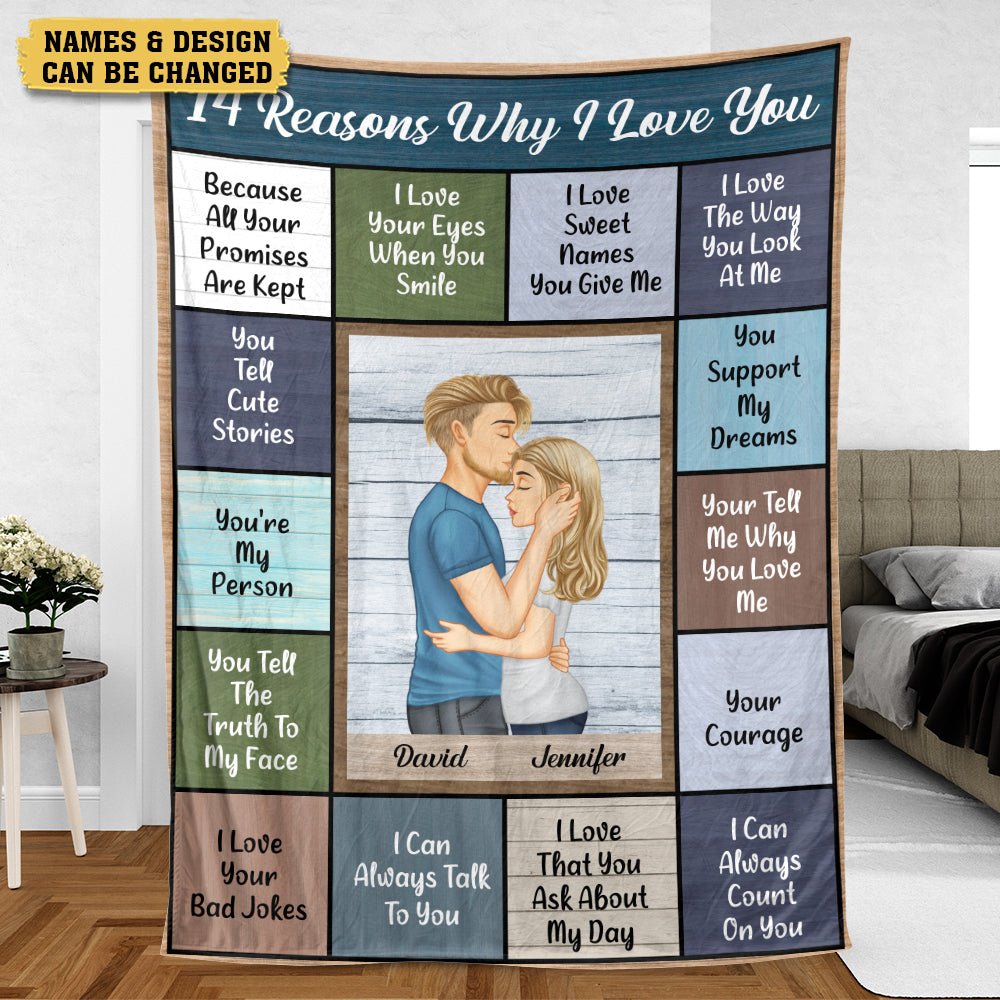 14 Reasons Why I Love You Kissing Couple - Personalized Blanket - Meaningful Gift For Valentine, For Couple - Giftago