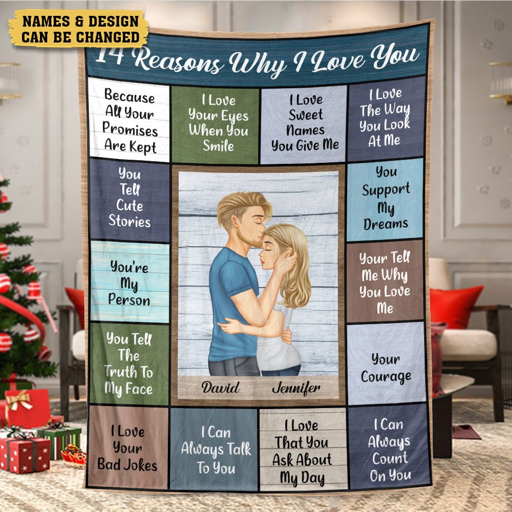 14 Reasons Why I Love You Kissing Couple - Personalized Blanket - Meaningful Gift For Valentine, For Couple - Giftago