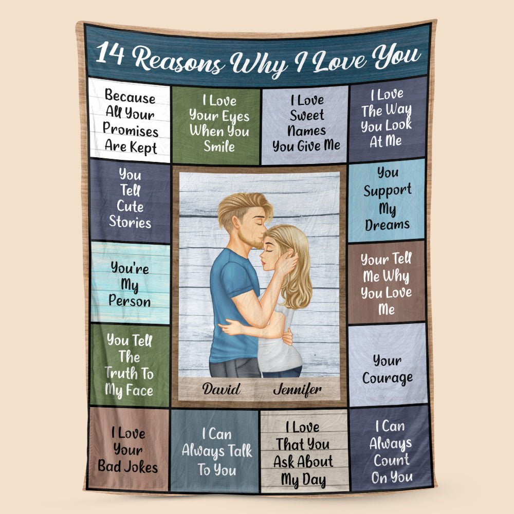 14 Reasons Why I Love You Kissing Couple - Personalized Blanket - Meaningful Gift For Valentine, For Couple - Giftago