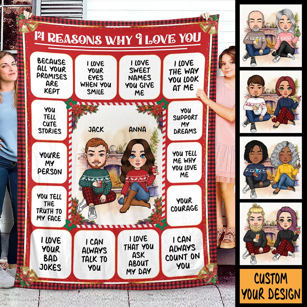 14 Reasons Why I Love You - Personalized Blanket - Best Gift For Couple - Giftago