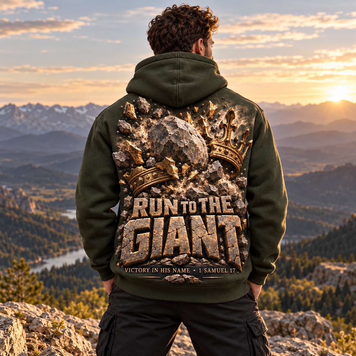 Run to the Giant – Victory in His Name Christian Hoodie