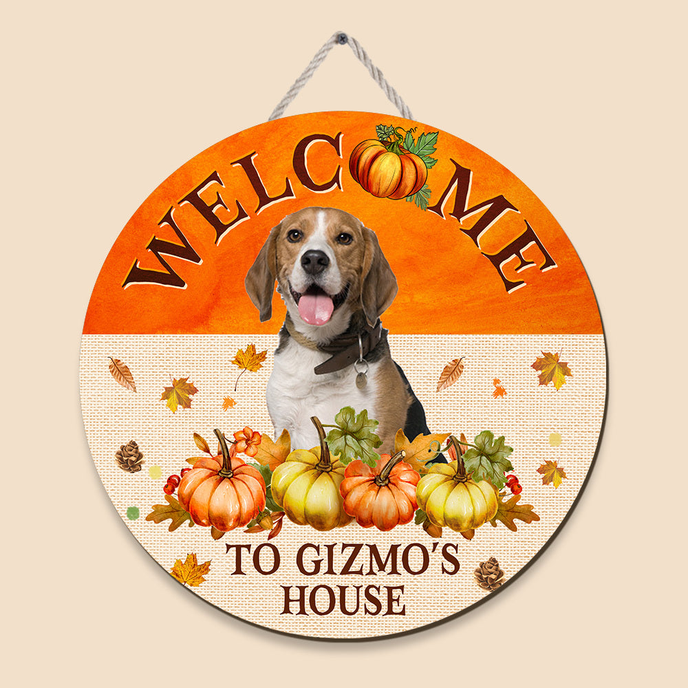 Welcome Pumpkin Fall Photo - Personalized Round Wooden Sign - Best Gift For Fall Season, Pet Lovers - Giftago