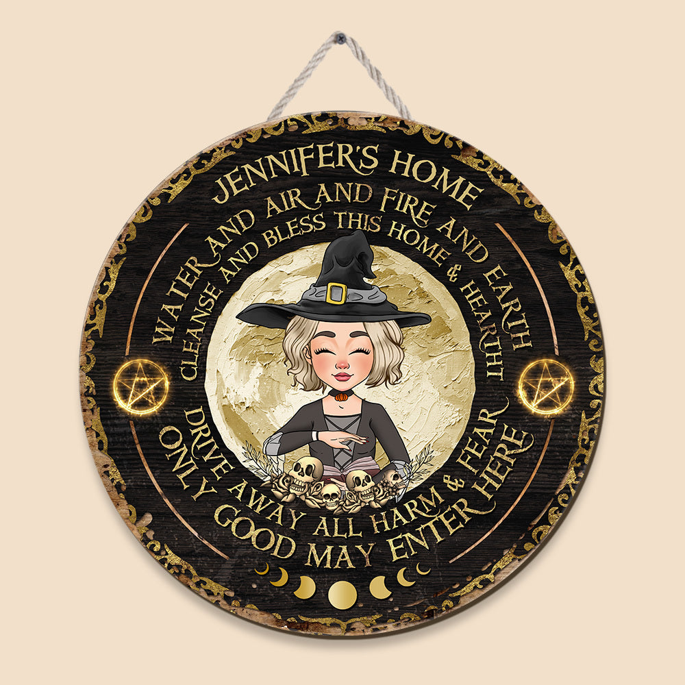 Witch - Only Good May Enter Here - Personalized Circle Wooden Sign - Best Gift For Halloween - Giftago