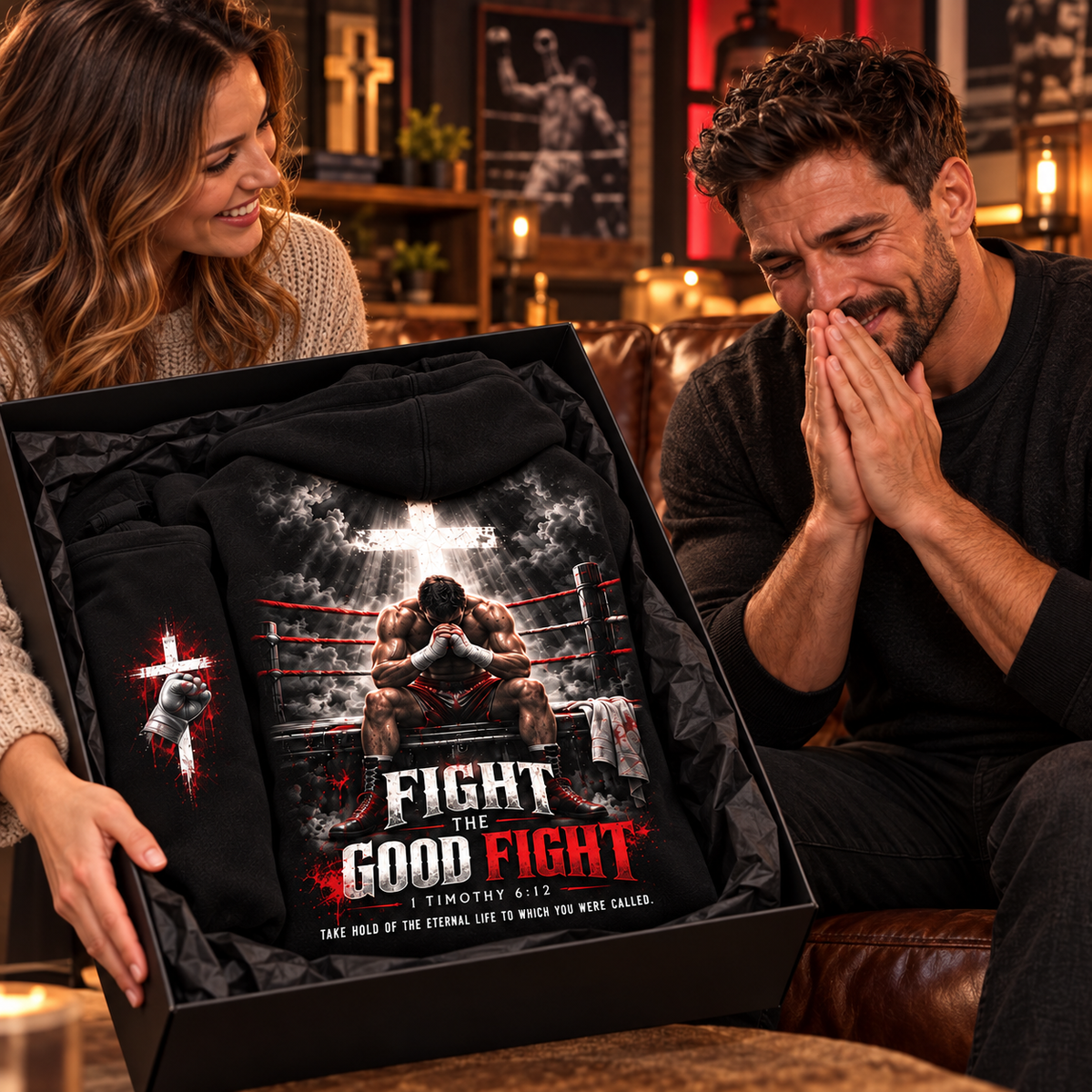 Fight the Good Fight – Stand in Faith Black & Red Christian Hoodie