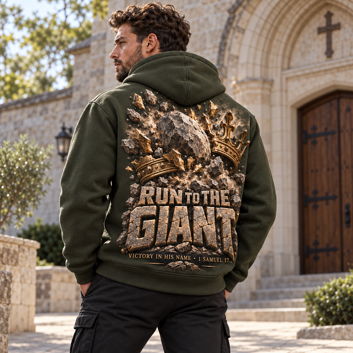 Run to the Giant – Victory in His Name Christian Hoodie