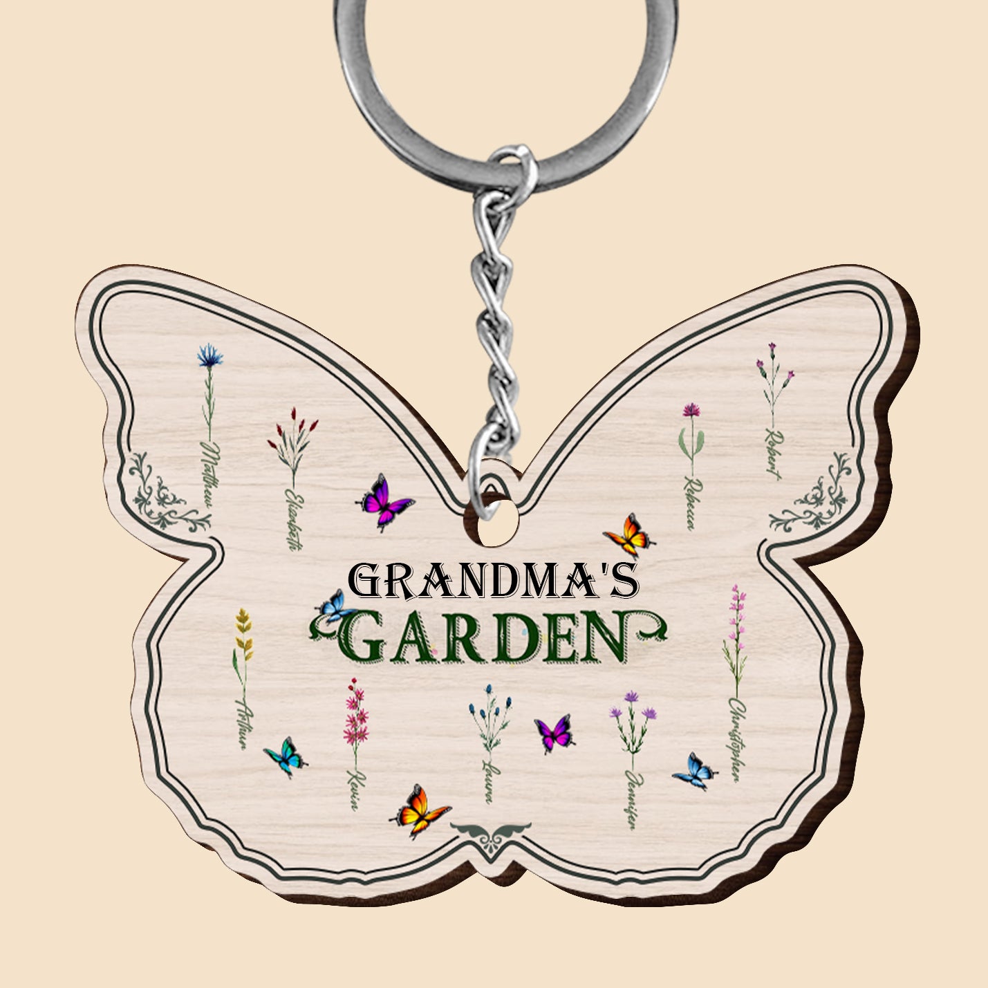 Grandma's Garden - Personalized Wooden Keychain - Best Gift For Grandma - Giftago