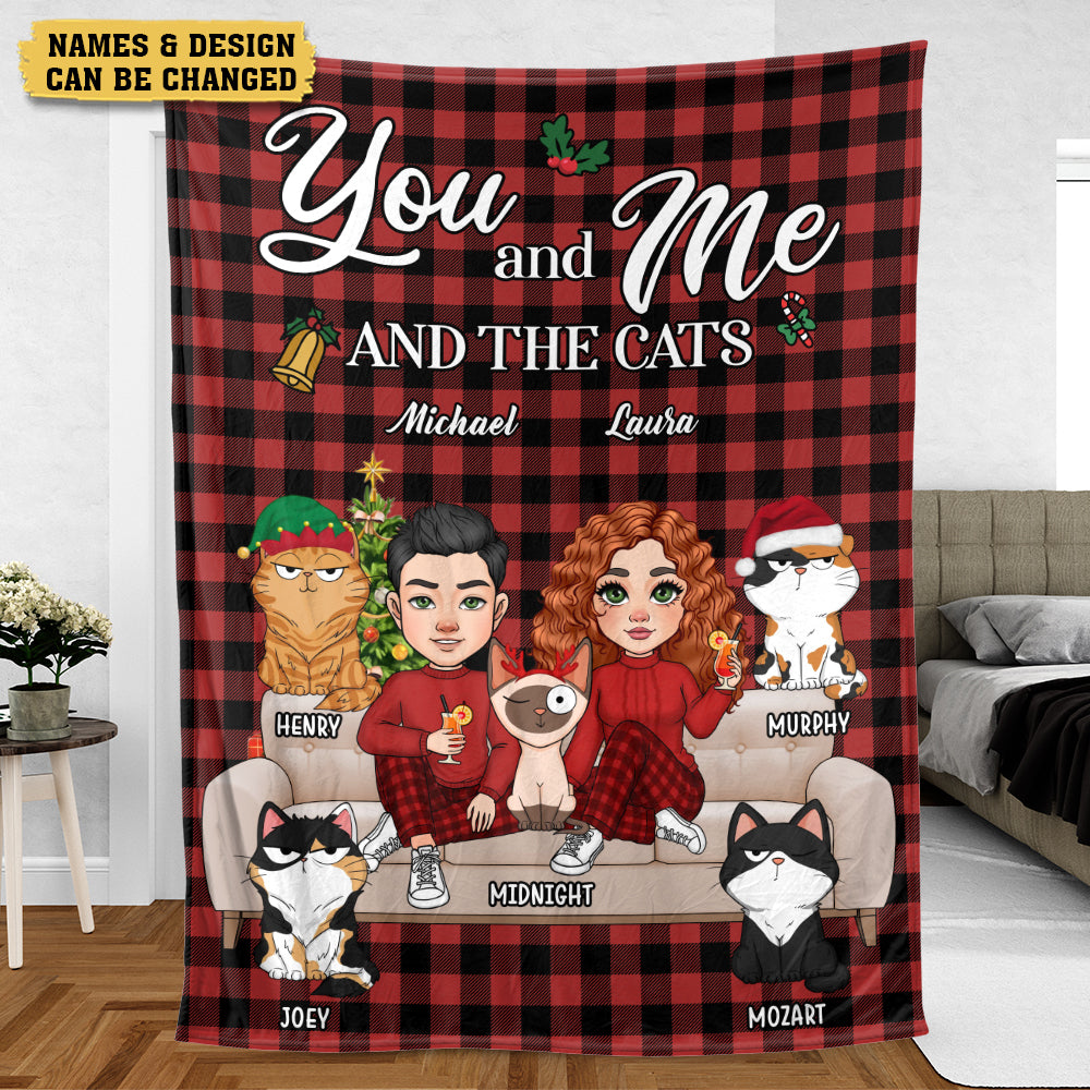 You & Me And The Cats - Personalized Blanket - Best Gift For Christmas, For Cat Lovers - Giftago
