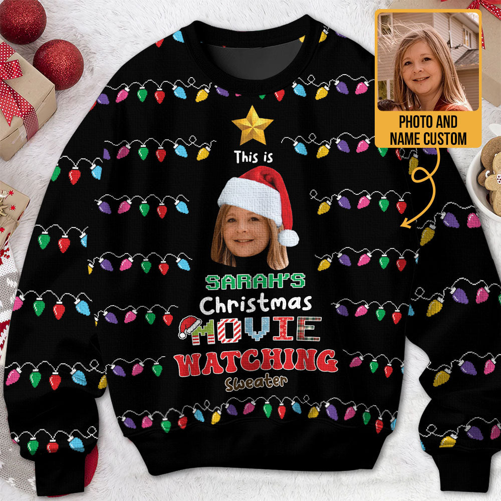 Watching Movies Custom Face - Personalized Ugly Sweater