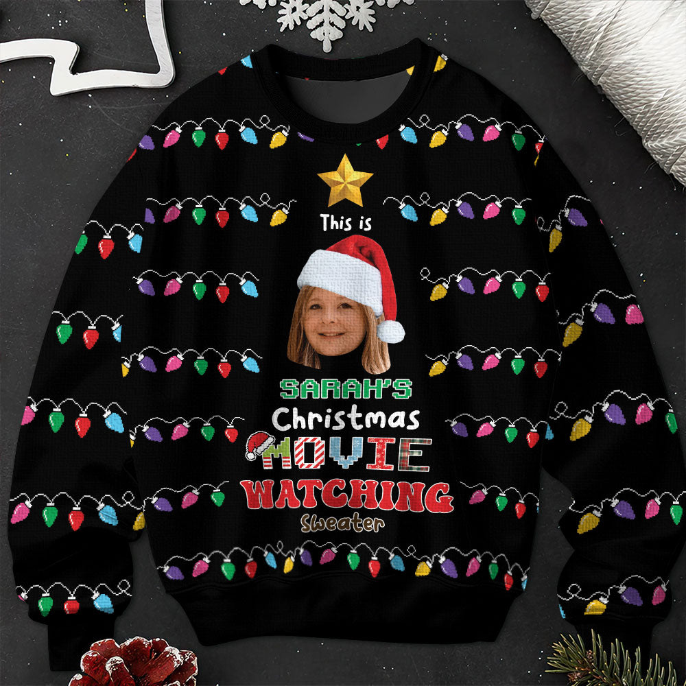 Watching Movies Custom Face - Personalized Ugly Sweater