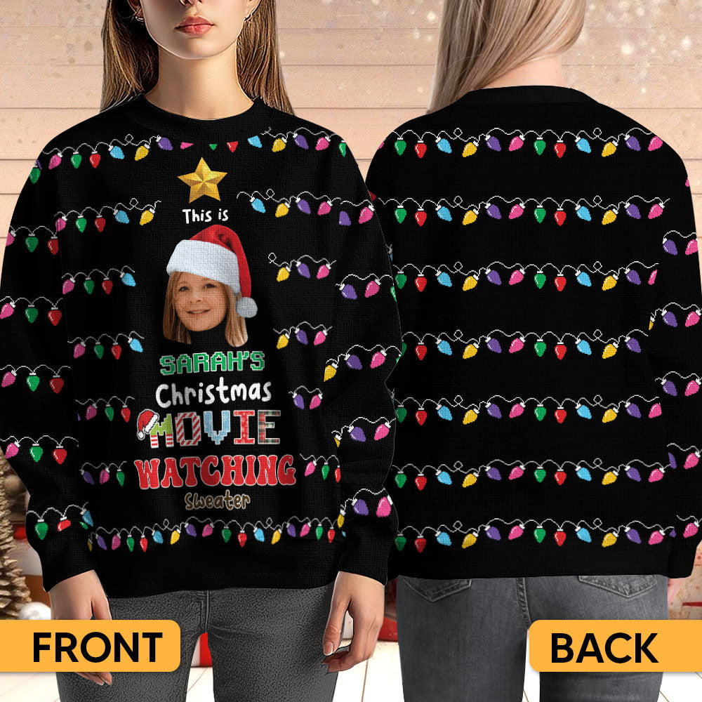 Watching Movies Custom Face - Personalized Ugly Sweater