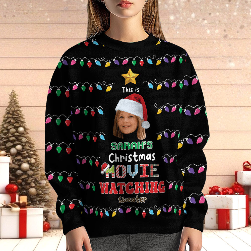 Watching Movies Custom Face - Personalized Ugly Sweater
