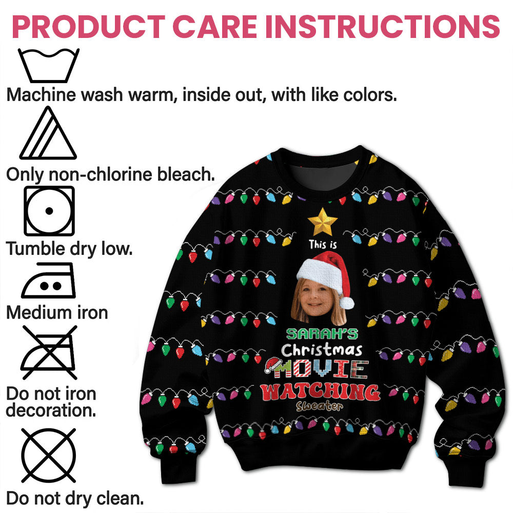 Watching Movies Custom Face - Personalized Ugly Sweater