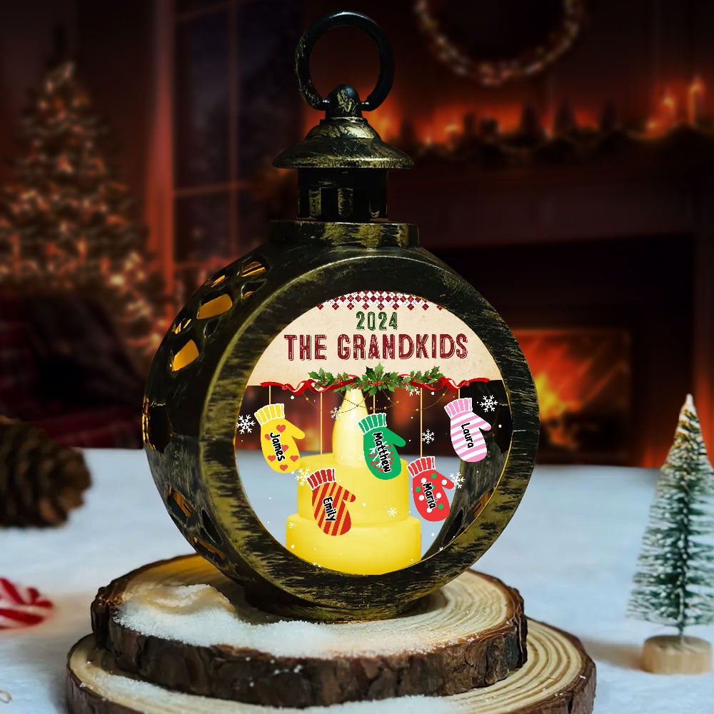 Mittens With Grandkids Names - Personalized Candlelight Lantern Ornament