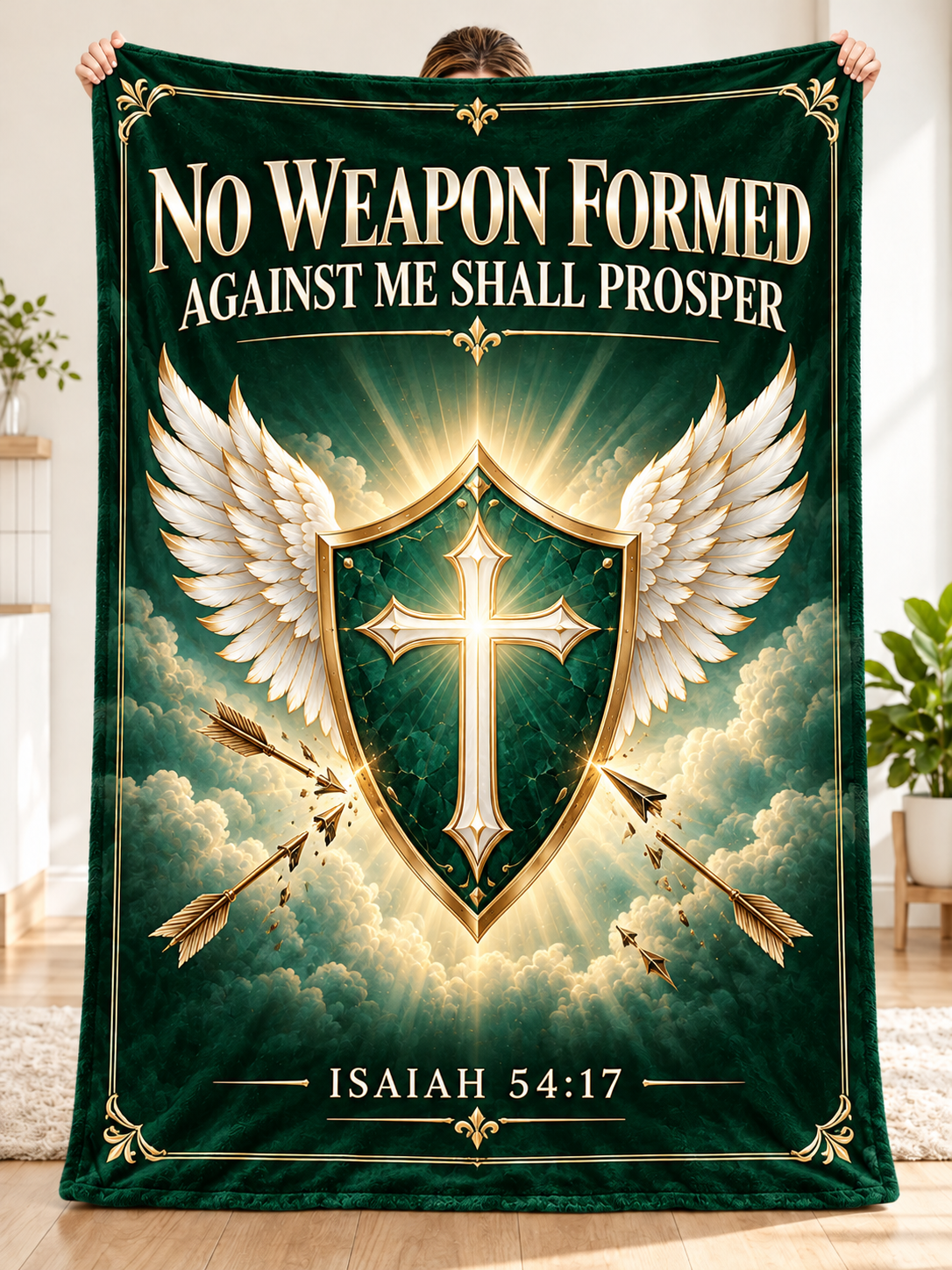No Weapon Formed – Guardian Shield Emerald Green Christian Blanket