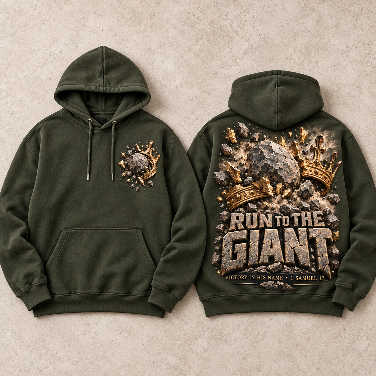 Run to the Giant – Victory in His Name Christian Hoodie