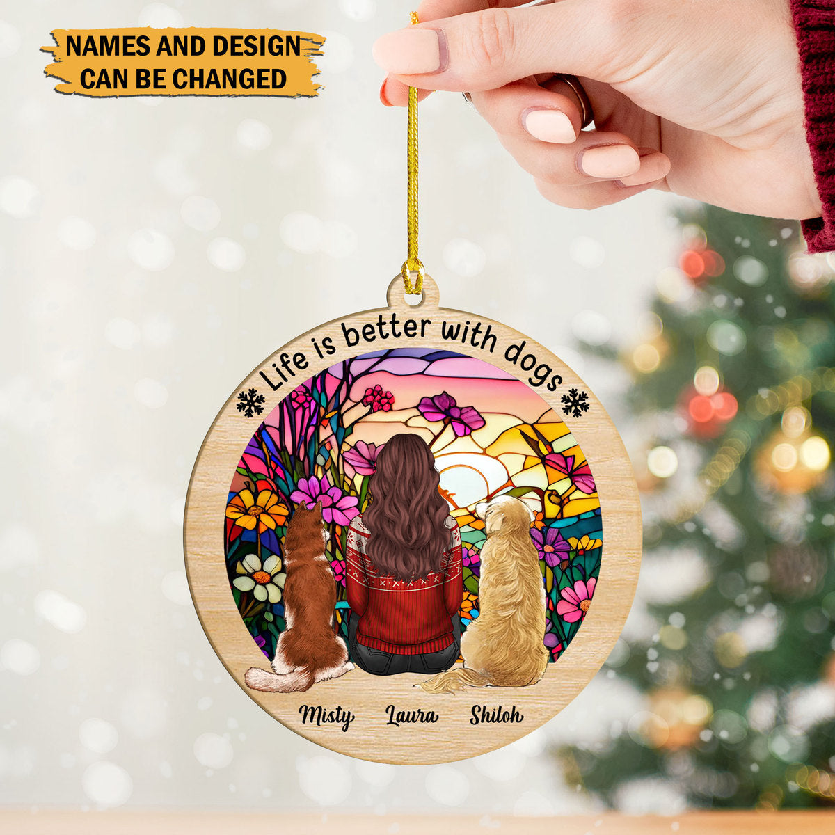 Personalized Christmas Suncatcher Ornament - Girl/ Boy & Pets - Best Gift For Pet Lovers - Giftago