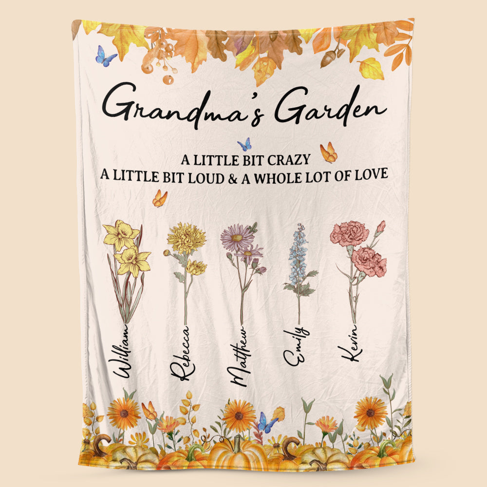 Fall Grandma With Flower Kids - Personalized Blanket - Best Gift For Autumn, For Grandma, Mom - Giftago