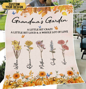 Fall Grandma With Flower Kids - Personalized Blanket - Best Gift For Autumn, For Grandma, Mom - Giftago