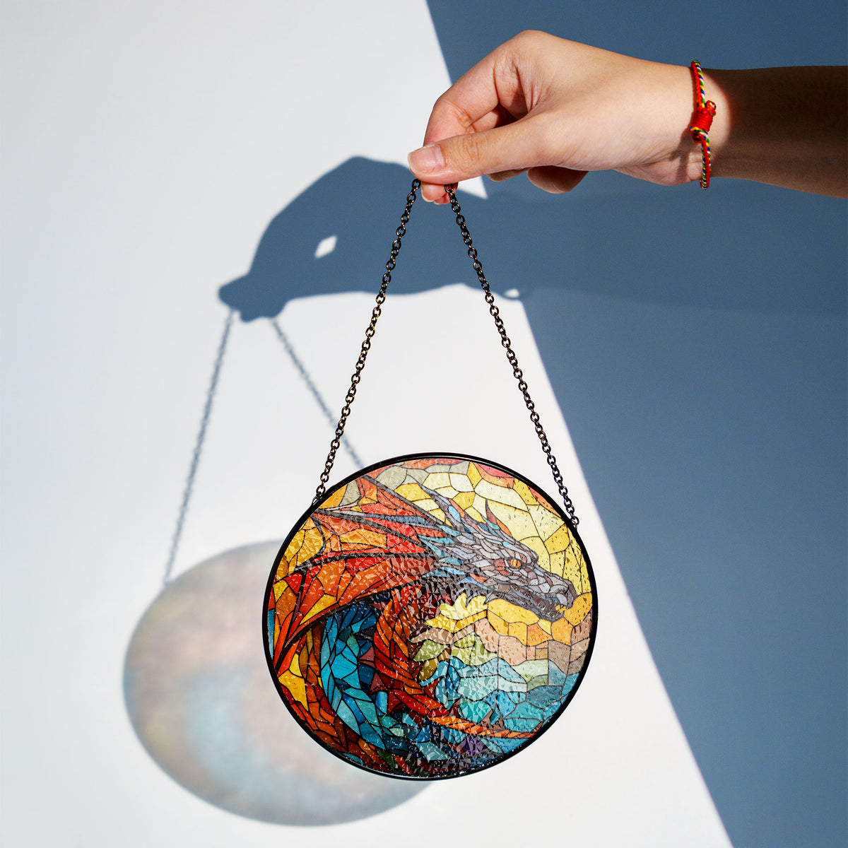 Obsidian Firestorm Stained Glass Window Hanging Suncatcher