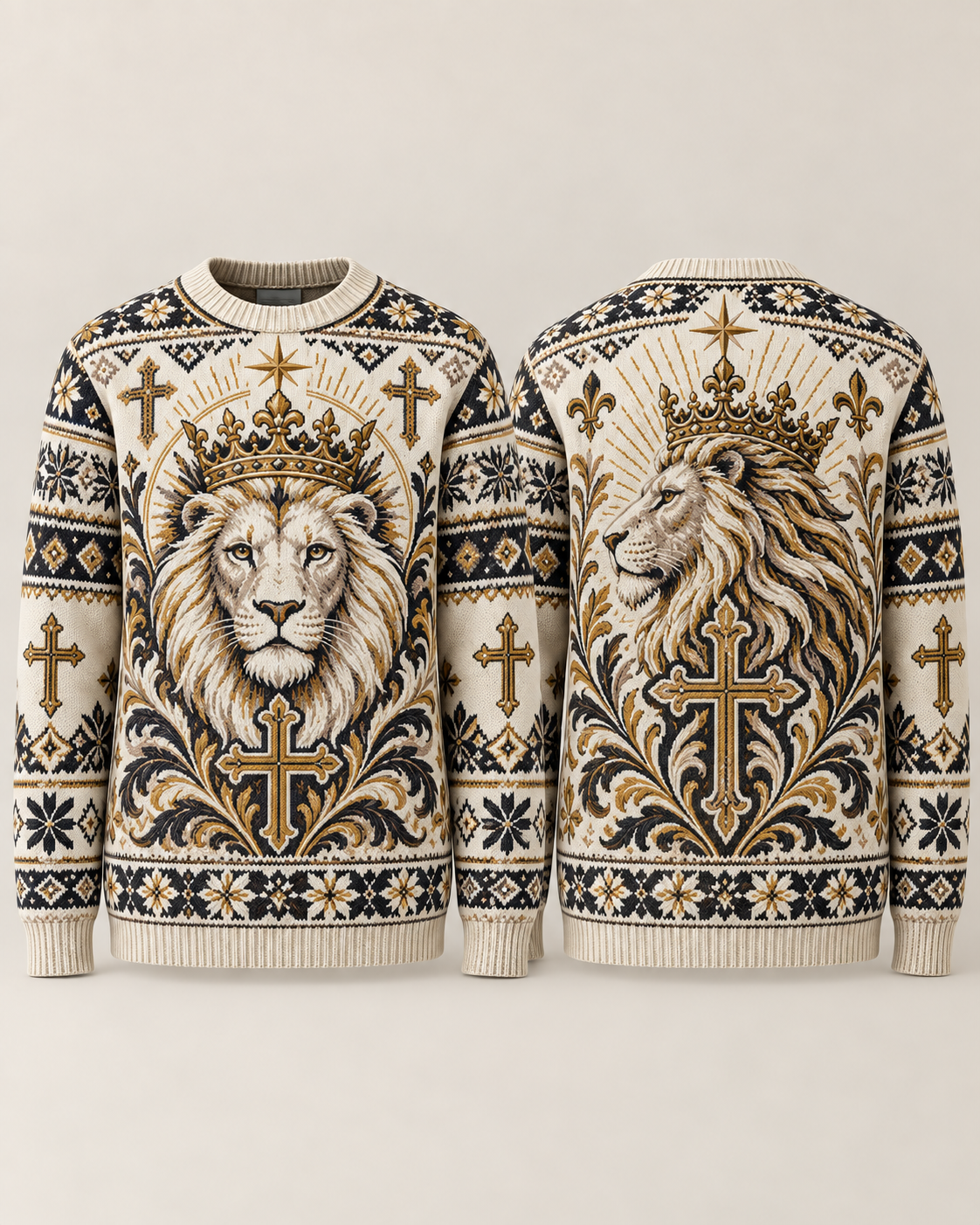 Lion of Judah Crown of Glory Christian Knitted Sweater