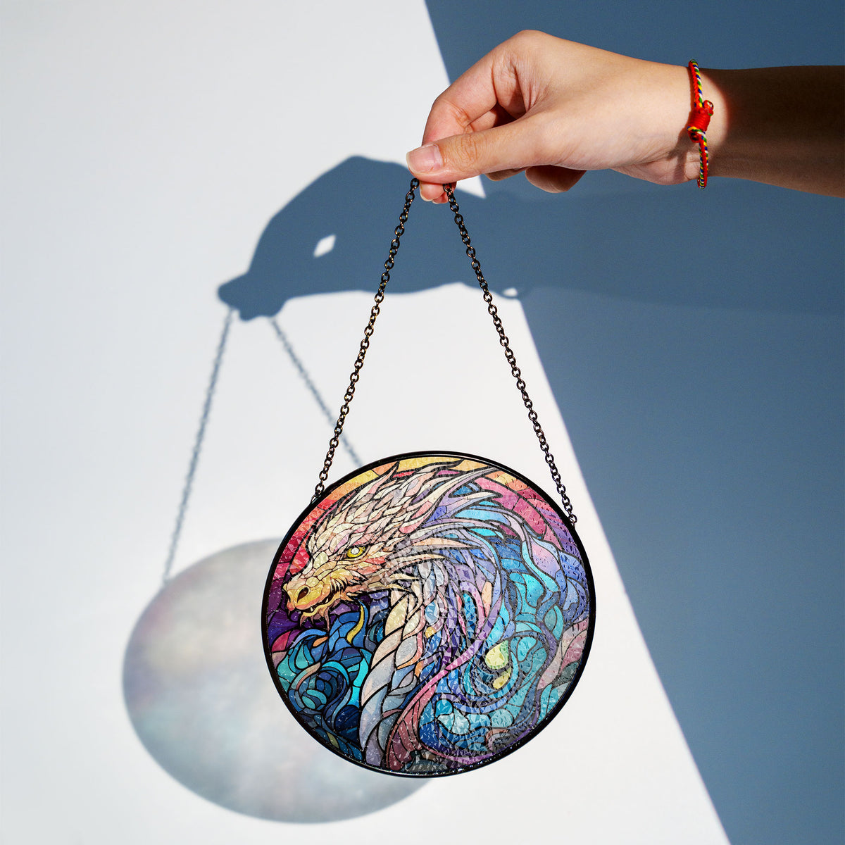 Flameheart Dragon Stained Glass Window Hanging Suncatcher