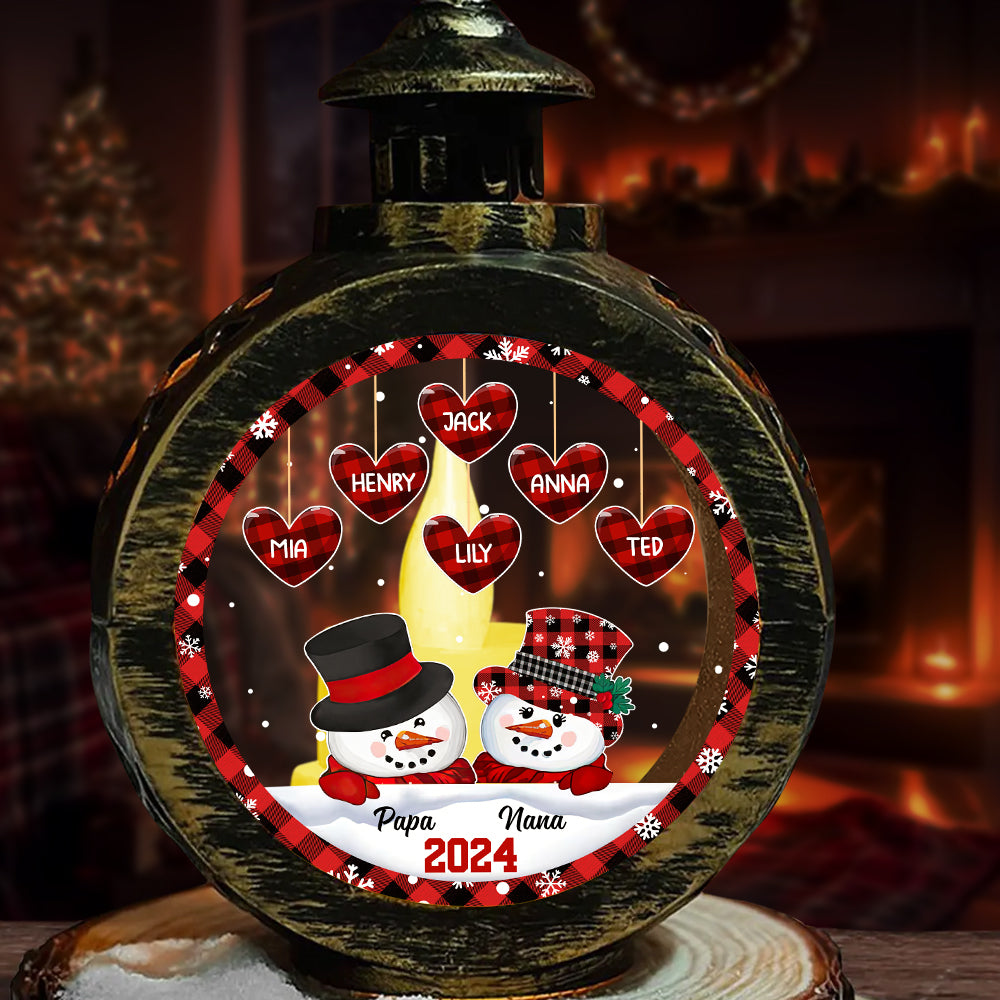 Papa Nana Snowman Christmas Grandparents - Candlelight Lantern Ornament