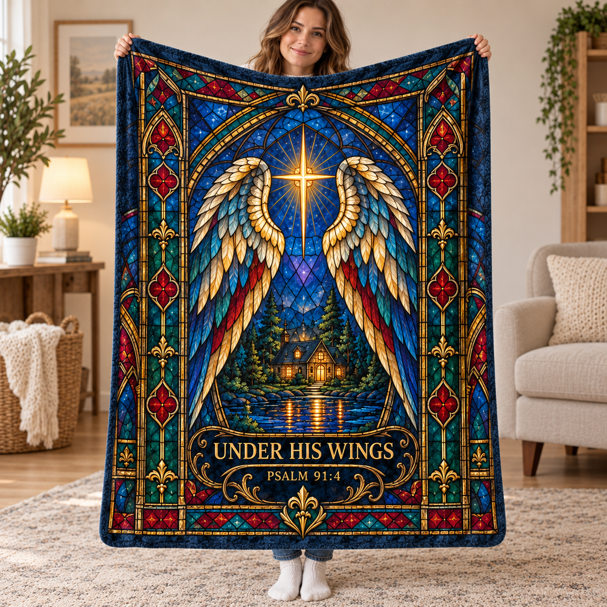 Under His Wings – Psalm 91:4 Christian Angel Wings Blanket